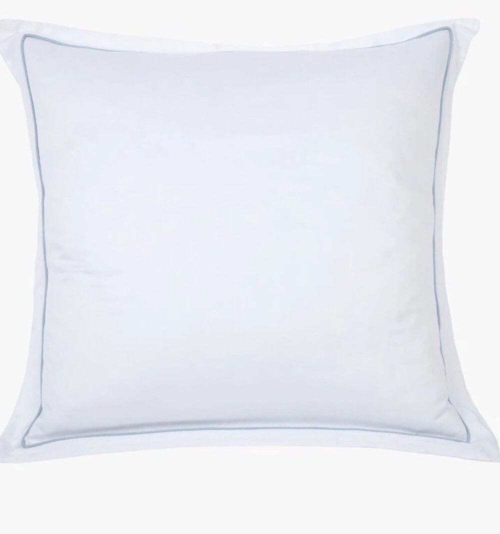 Pom Pom at Home Sheena Sateen Euro Pillow Sham Bamboo White Blue Trim NEW $103